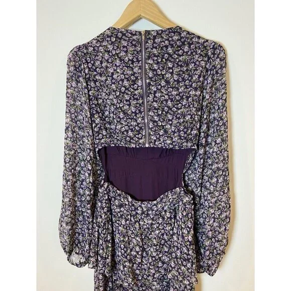 Astr the Label Tired Maxi Dress Side Slit Open Back Purple Green Gold Floral M - Picture 4 of 7